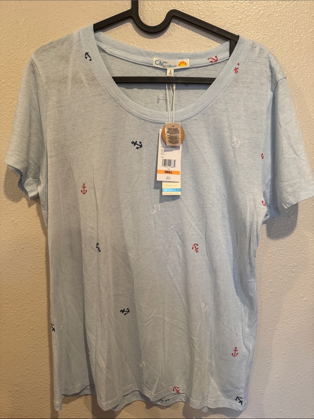 C&C California Light Blue Anchor Embroidered Short Sleeve Tee